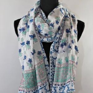 Versatile Elephant India Print Cotton Fabric, 46 X 74.5, White, Aqua, and Blue